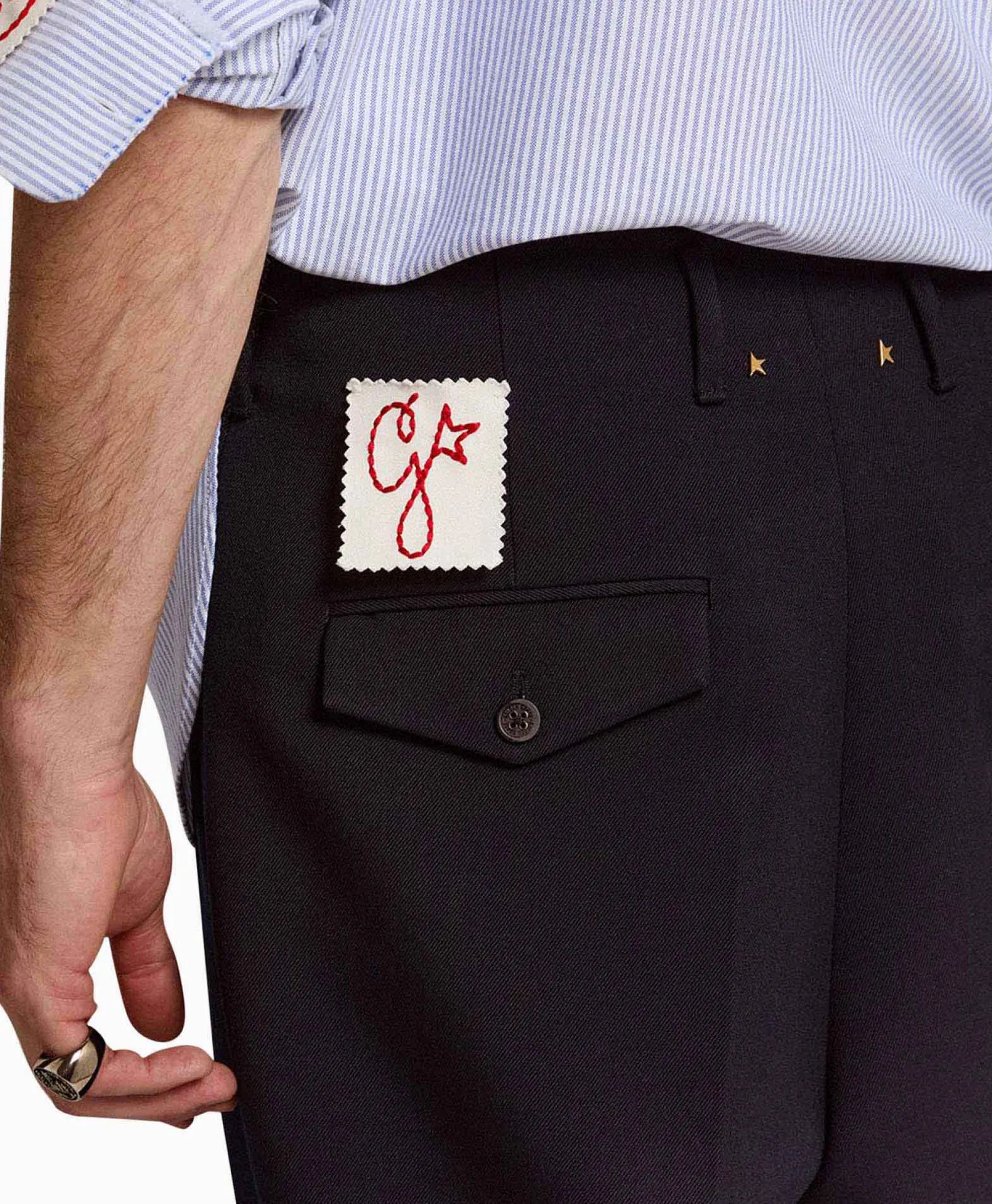 New Broek Golden M Wide Legs Compact Gabardine Wool Donker Blauw Heren Broeken