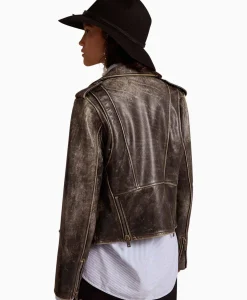 Store Leren Jas Golden W's Chiodo Distressed Bull Leathe Zwart Dames Jassen