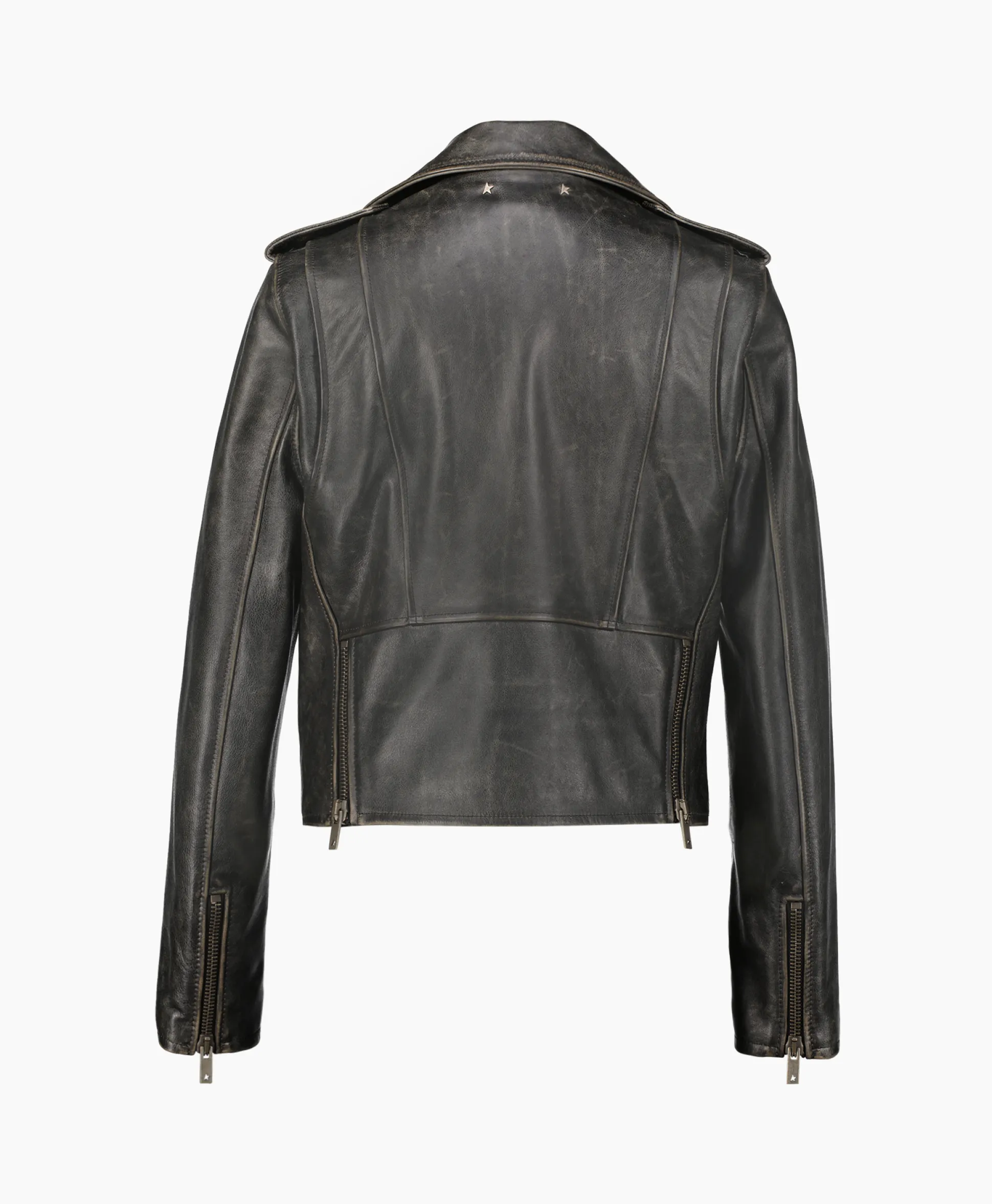 Store Leren Jas Golden W's Chiodo Distressed Bull Leathe Zwart Dames Jassen