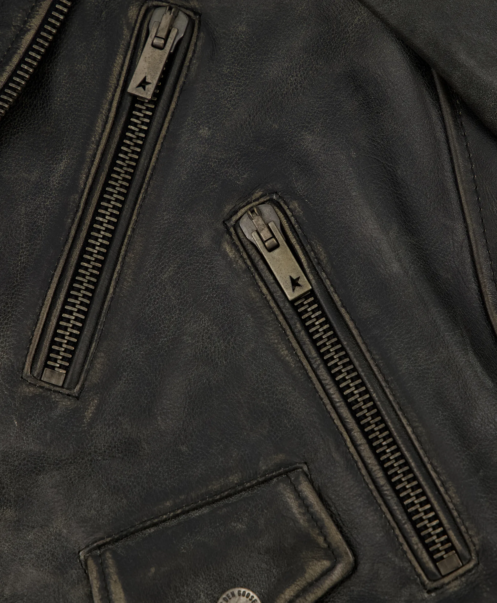 Store Leren Jas Golden W's Chiodo Distressed Bull Leathe Zwart Dames Jassen