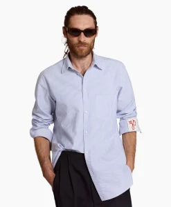 Discount Overhemd Golden M's Regular Striped Cotton Oxford Blauw Heren Overhemden