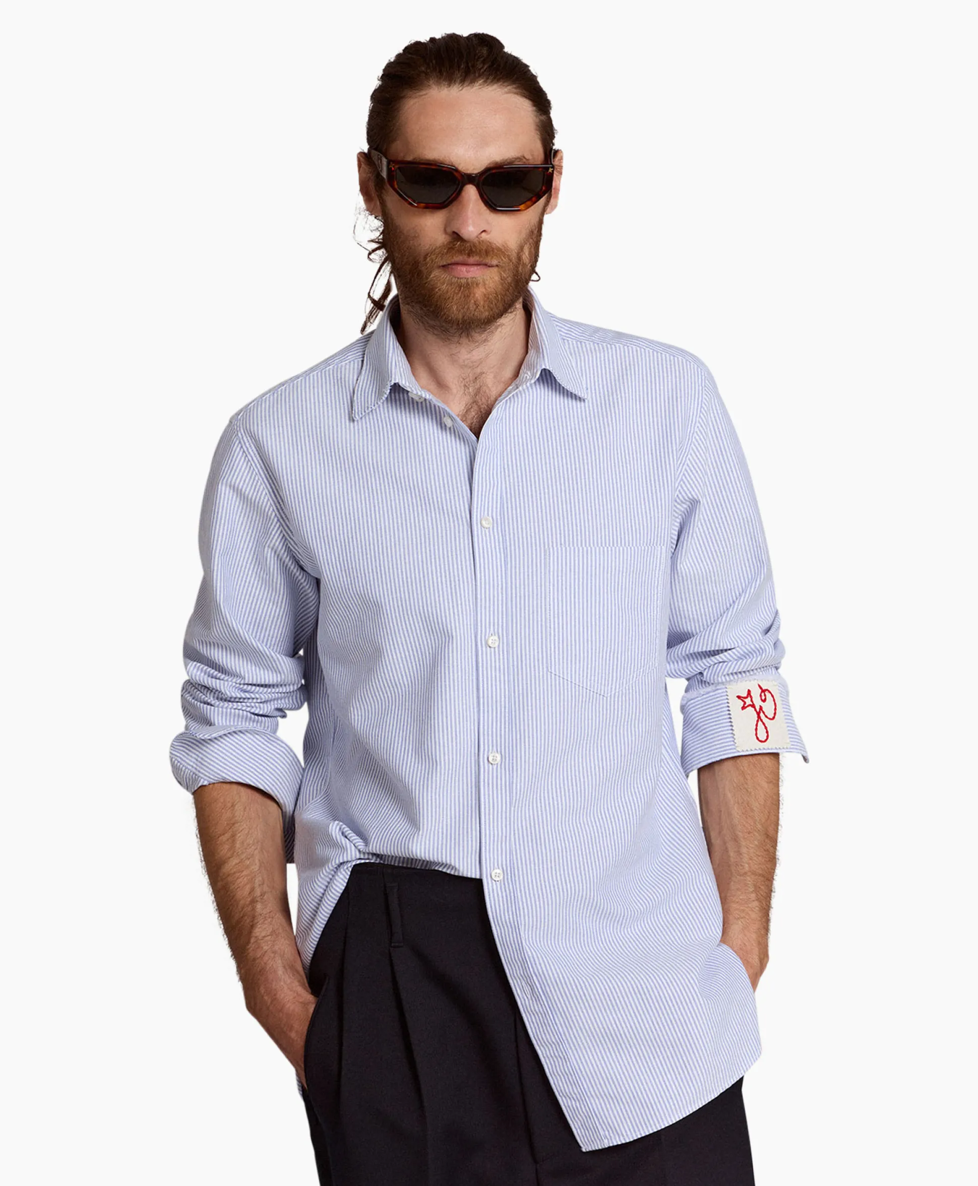 Discount Overhemd Golden M's Regular Striped Cotton Oxford Blauw Heren Overhemden