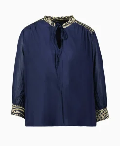 Fashion Blouse All Over Drawstrings Donker Blauw Dames Blouses