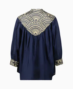 Fashion Blouse All Over Drawstrings Donker Blauw Dames Blouses