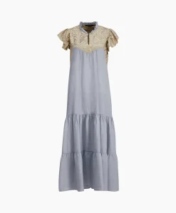 Best Sale Maxi Jurk Long New All Over Sleeveless Ruffles Licht Grijs Dames Bruiloftskleding