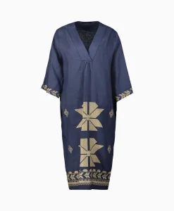 Flash Sale Midi Jurk Aeolis V-Neck Donker Blauw Dames Bruiloftskleding