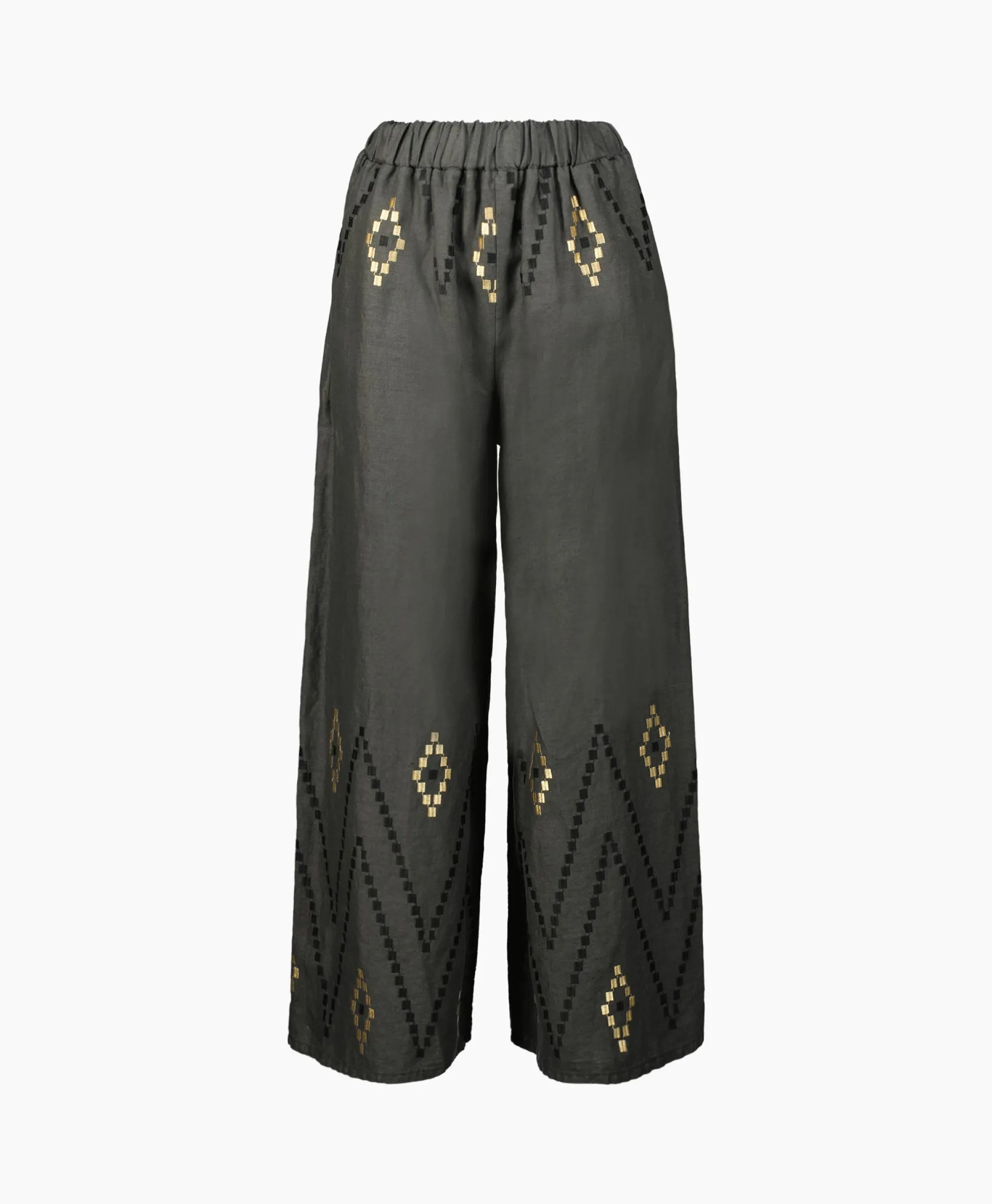 Best Pantalon Zig Zag Elastic Waist Khaki Dames Broeken