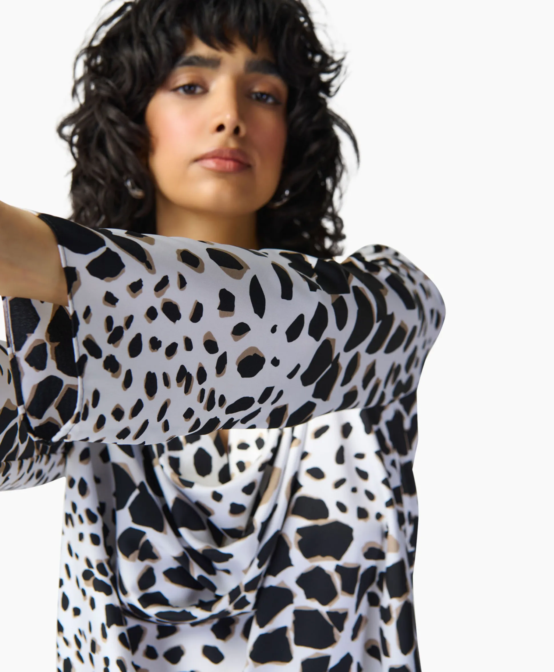 Best Blouse Lange Mouw Print Wikkel Zwart Dessin Dames Blouses