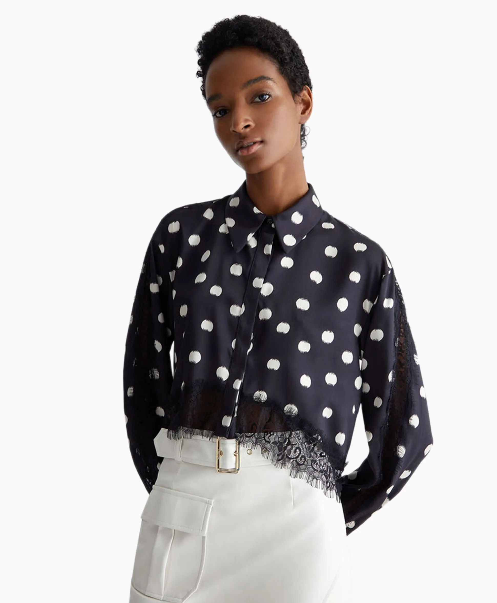 Online Blouse Escamicia C/Dettagali In Pizzo Zwart Dames Blouses