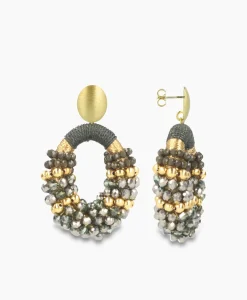 New Oorbellen Ce Gb Combi Oval M Gold Stripes Groen Dames Sieraden