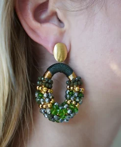 New Oorbellen Ce Gb Combi Oval M Gold Stripes Groen Dames Sieraden