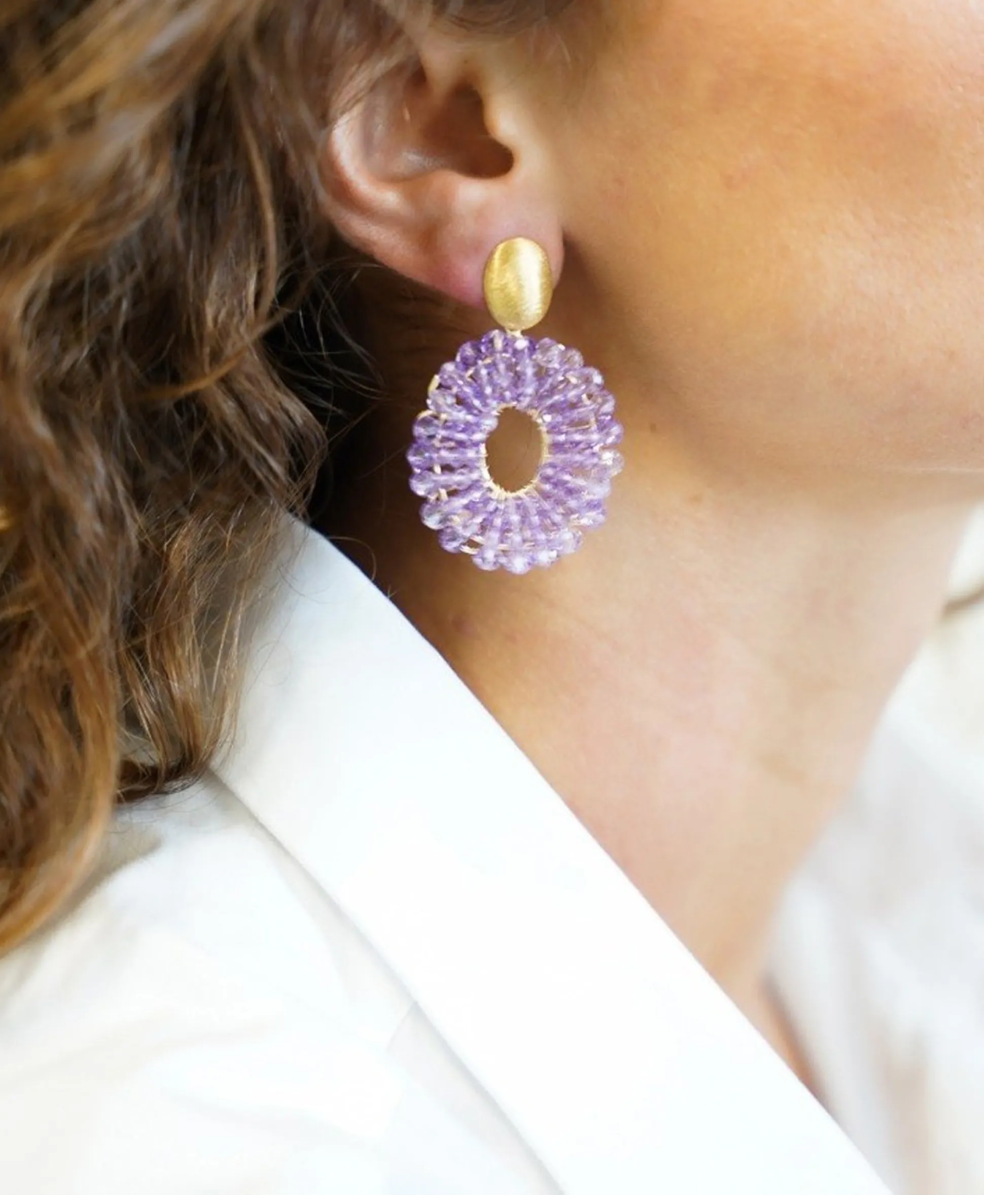 Shop Oorbellen Ce Si Filled Oval Double Paars Dames Sieraden