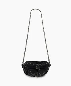 Fashion Crossbody Tas Helena Rivet Washed Black Zwart Dames Tassen