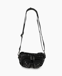Fashion Crossbody Tas Helena Rivet Washed Black Zwart Dames Tassen