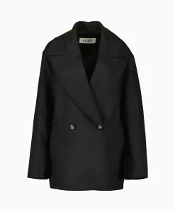 Hot Rohe Mantel Wool Tailoring Scarf Zwart Dames Jassen