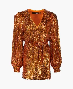 Sale Mini Jurk Sequins Belted Oranje Dames Jurken