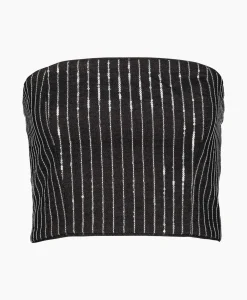 Best Sale Top Sequin Twill Crop Zwart Dames T-Shirts & Tops