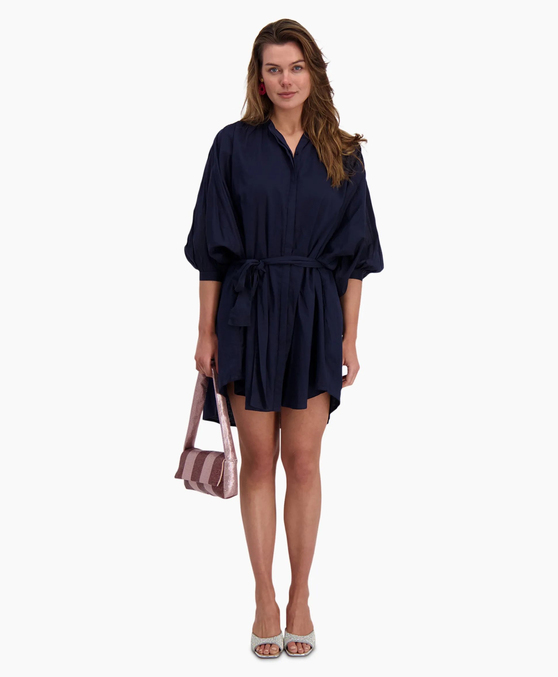 Cheap Mini Jurk Balloon Short Double Layered Donker Blauw Dames Jurken