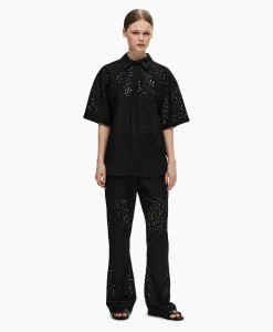 Clearance T-Shirt Karola 2/4 Oversize Lace Shirt B Zwart Dames T-Shirts & Tops