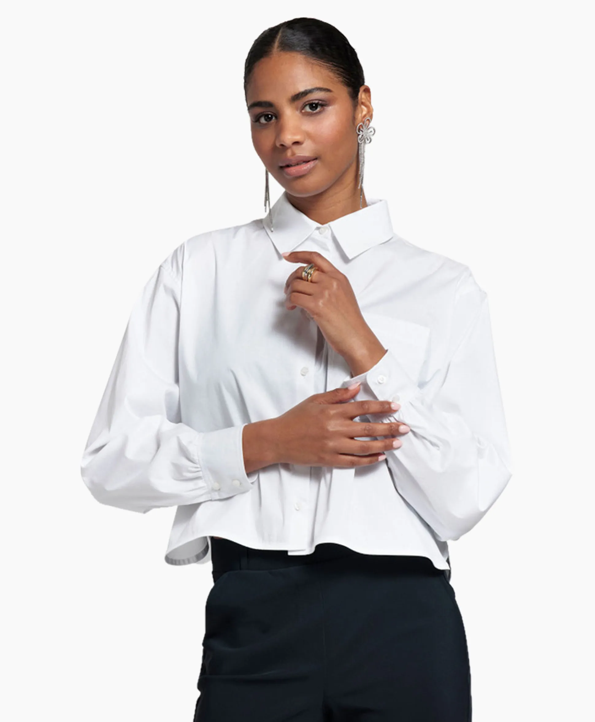Flash Sale Blouse Dion Cropped Poplin Wit Dames Blouses