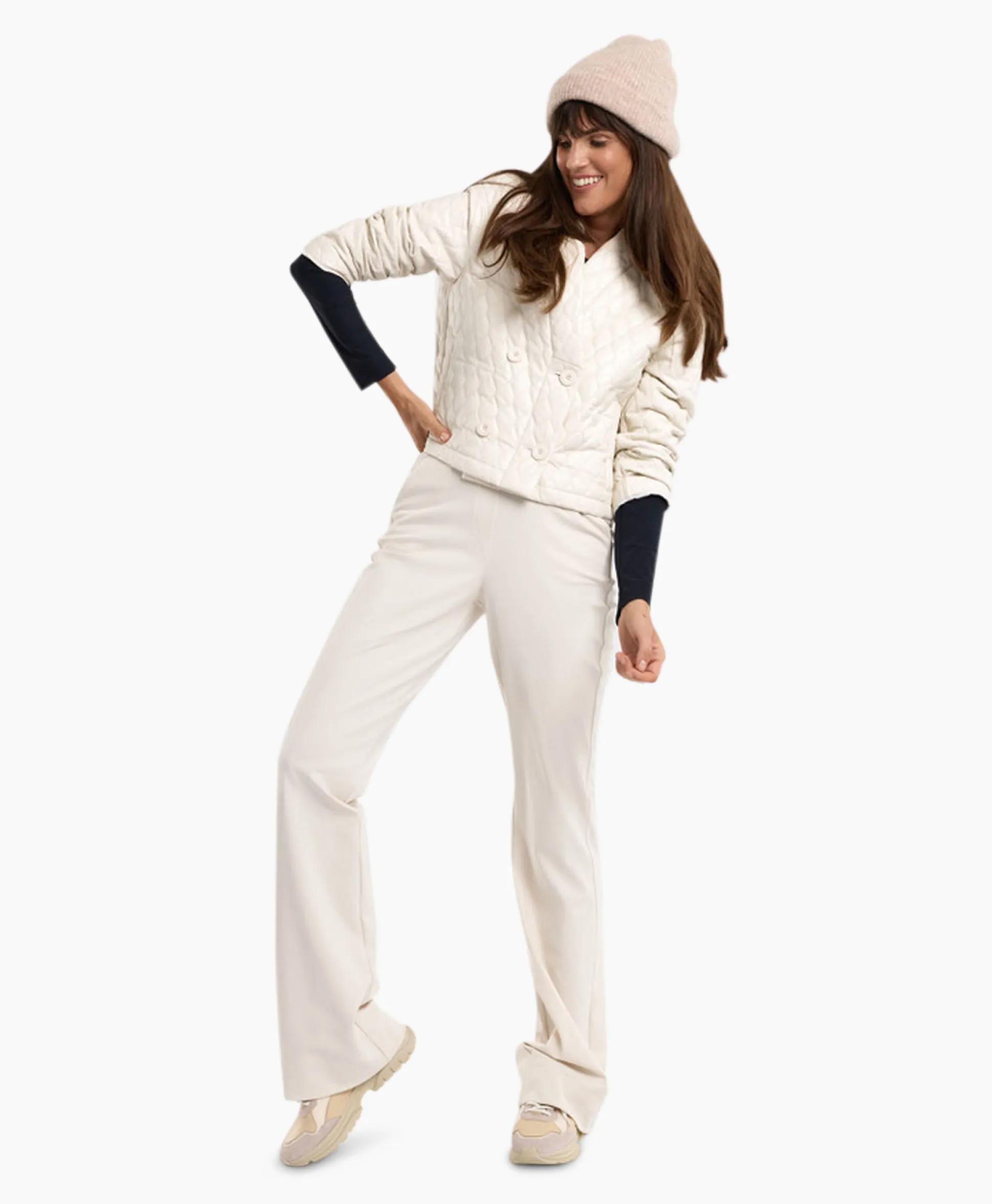 Outlet Broek Flair Long Shiny Bnd Trousers Off White Dames Broeken