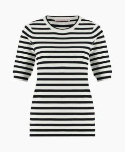 New Pullover Luna Stripe Short Slv Ecru Dames Truien