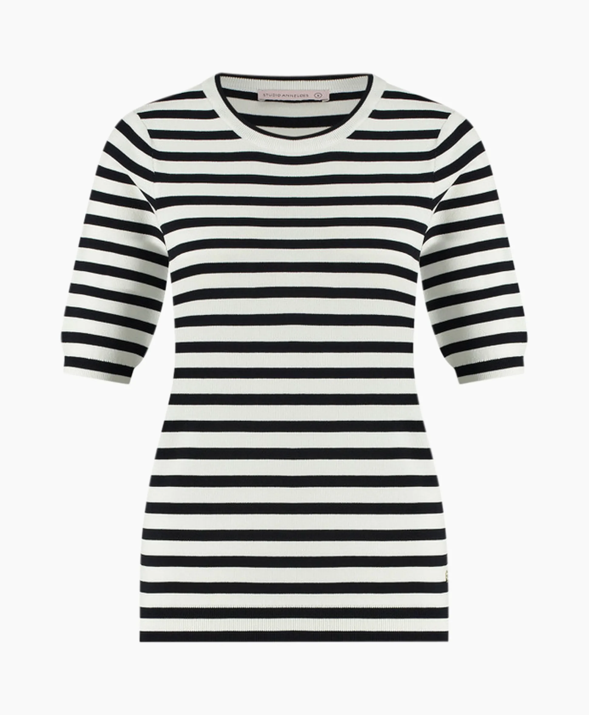 New Pullover Luna Stripe Short Slv Ecru Dames Truien