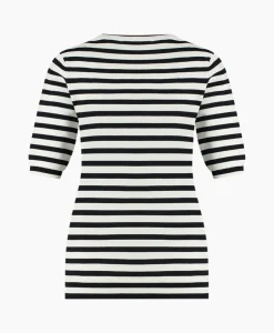 New Pullover Luna Stripe Short Slv Ecru Dames Truien