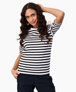 New Pullover Luna Stripe Short Slv Ecru Dames Truien