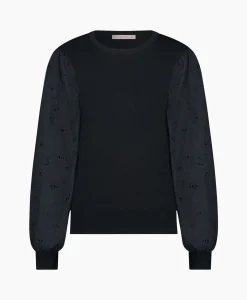 New Pullover Deana Flower Broderie Donker Blauw Dames Truien