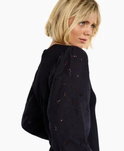 New Pullover Deana Flower Broderie Donker Blauw Dames Truien