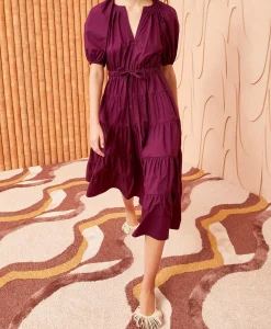 New Midi Jurk Olina Bordeaux Dames Jurken