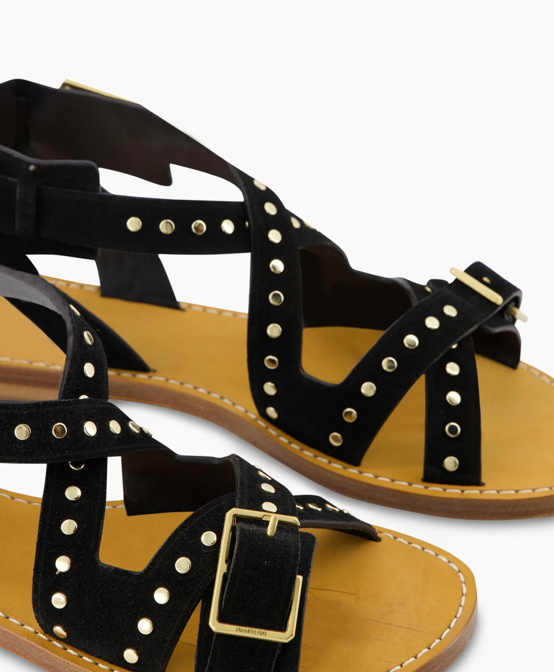 Shop Zadig & Voltaire Sandaal Zonder Hak Cecilia Caprese Suede + Studs Zwart Dames Sandalen
