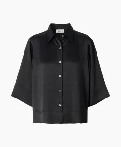 Shop Blouse Sating Short Sleeve Zwart Dames Blouses