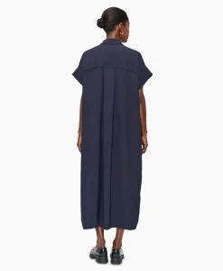 Online Maxi Jurk Fluid Shirt Donker Blauw Dames Jurken
