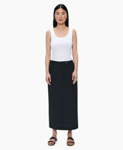 Fashion Midi Rok Tropical Wool Straight Zwart Dames Rokken